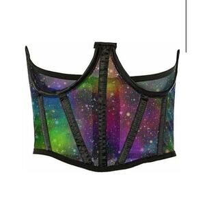 🦋B2G1🦋DAISY CORSETS Lavish Galaxy Print Mesh Open Cup Waist Cincher | SMALL |
